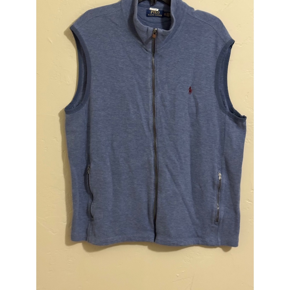 Polo Ralph Lauren Vest XL Blue Cotton Zip Up Sleeveless Pony Logo